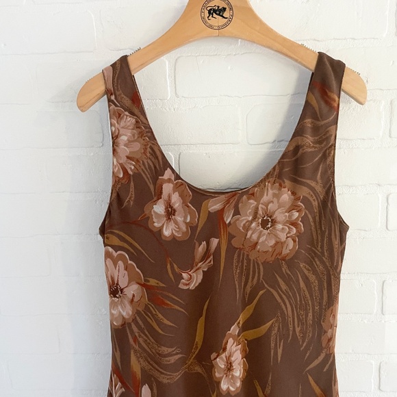 Y2K Midi dress whimsical Wood fairy Floral Chiffon Flowy Ruffled Brown Sz 12 - Picture 13 of 14